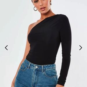 Missguided Black Rusched OneShoulder Top